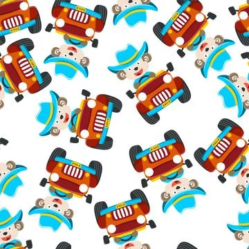 Cute bear cartoon having fun driving off road car go to forest Stock Illustration