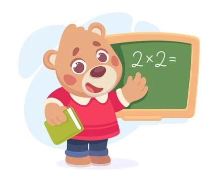 Cute Bear Character Do Math Sum and Chalkboard Vector Illustration Stock Illustration