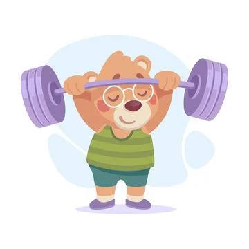 Cute Bear Character Lifting Heavy Barbell Vector Illustration Ilustración de archivo