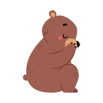 Cute Bear Character with Rounded Ears Sitting Vector Illustration Stock Illustration