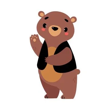 Cute Bear Character with Rounded Ears Waving Paw Vector Illustration Stock Illustration