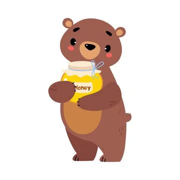 Cute Bear Character with Rounded Ears Holding Honey Jar Vector Illustration Stock Illustration