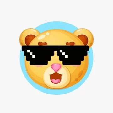 Cute bear character wearing pixel glasses Stock Illustration