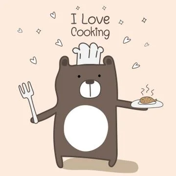 Cute Bear Chef Is Cooking. Vector Illustration. Stock Illustration