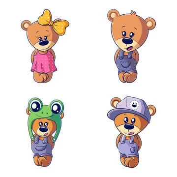 Cute bear with clothes, hand drawn style set Stock Illustration