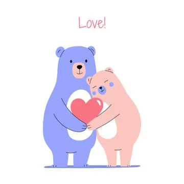 Cute bear couple hugging each other, holding heart sign, celebrating Valentin Stock-Illustration