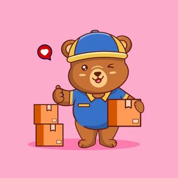 Cute Bear Courier with Delivery Boxes Vector Illustration Illustrazione stock