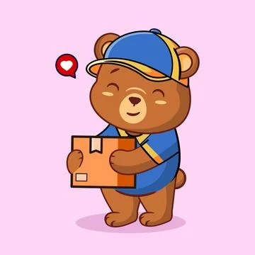 Cute Bear Courier Holding Package Vector Illustration Kawaii Animal Illustration