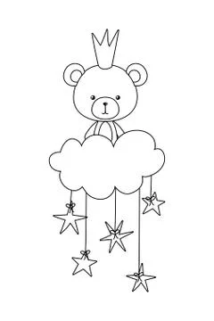 Cute bear with crown cloud and stars vector design Stock Illustration