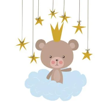 Cute bear with crown cloud and stars vector design Stockillustratie