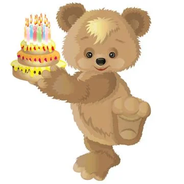 Cute bear cub with cake 库存插图