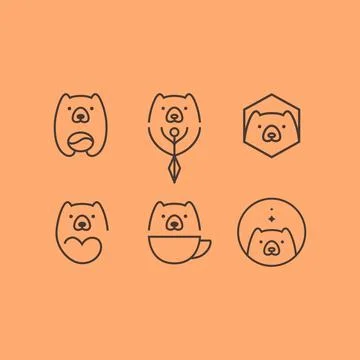 Cute bear cube icon set line logo design vector Illustrazione stock