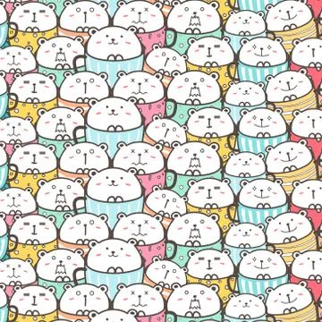 Cute Bear In The Cup Pattern Background. Vector Illustration. Stock Illustration