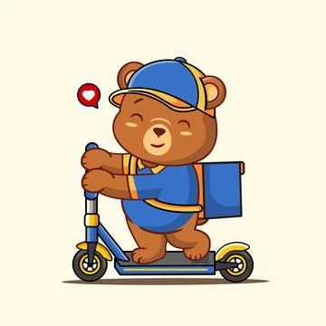 Cute Bear Delivery Driver on Scooter Vector Illustration Stock Illustration