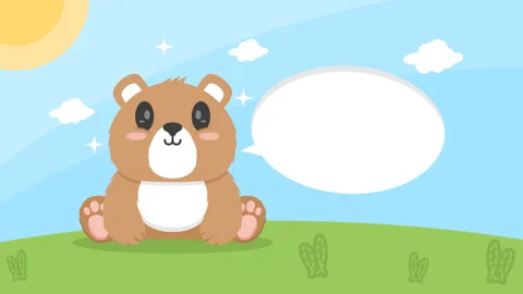 Cute bear with dialog box cartoon 2D animation Stock Footage 225268765