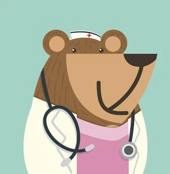 Cute bear doodle vector nurse Illustrazione stock