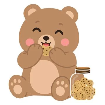 Cute Bear Eating Chocolate Chip Cookies Stock Illustration