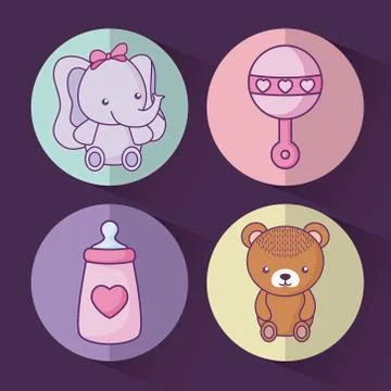 Cute bear with elephant and set objects 스톡 일러스트