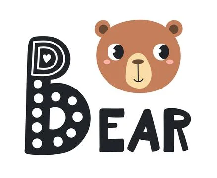 Cute bear face, letter B, text, illustration isolated Stock Illustration