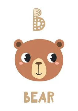 Cute bear face, letter B, text, illustration isolated Stock Illustration
