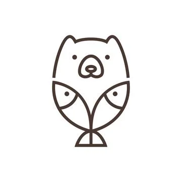 Cute bear face line cartoon logo design vector Stock Illustration