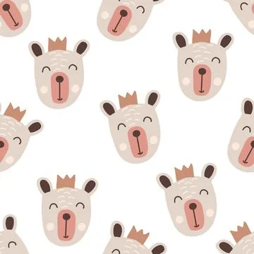 Cute bear faces seamless pattern for kids designs Illustrazione stock