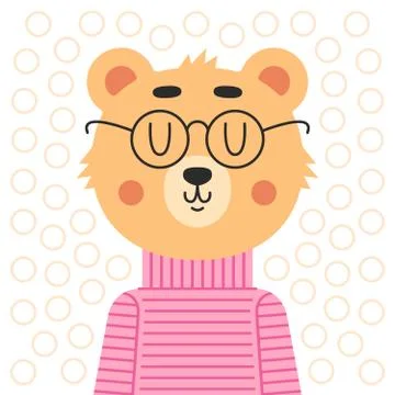 Cute bear with glasses. Art for t-shirt. Stock Illustration