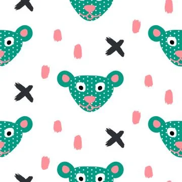 Cute bear green fun seamless pattern for kids and babies Stock Illustration
