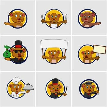 Cute Bear Head Circle Label set Stock Illustration