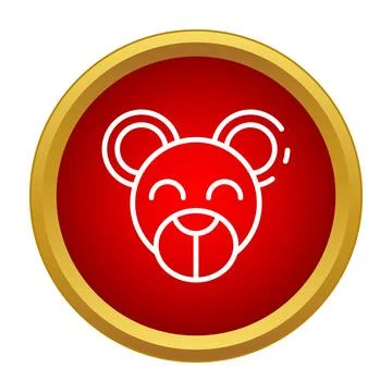 Cute bear head outline icon in red circle Stock Illustration