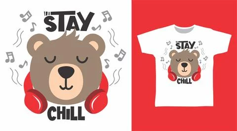 Cute bear with headphone design vector illustration ready for print on t-shir 스톡 일러스트