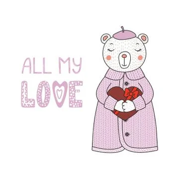 Cute bear with a heart Stock Illustration