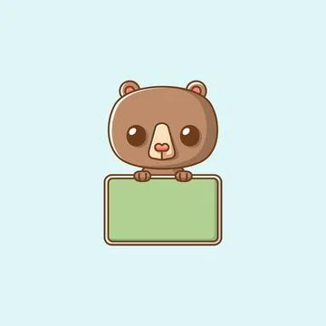 Cute bear hold blank space board banner kawaii chibi character mascot Stock Illustration