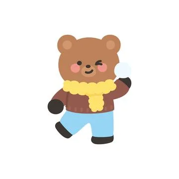 A cute bear holding a snowball ready to throw Stock Illustration