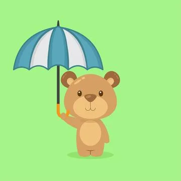 Cute Bear Holding Umbrella Stock Illustration