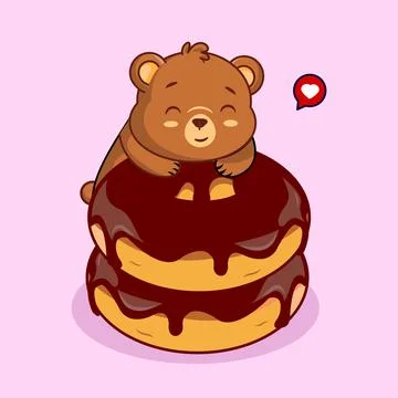 Cute Bear Hugging Chocolate Donuts Stock Illustration
