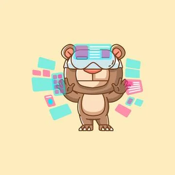 Cute bear interact virtual reality glasses vr kawaii chibi character mascot Stock Illustration