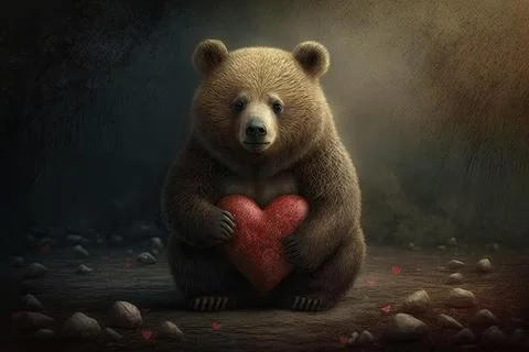 Cute Bear, isolated on a background with red hearts Stock Illustration
