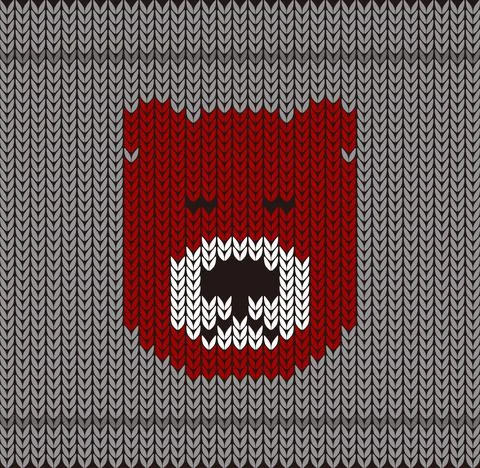 Cute bear on the knitting pattern, Happy new year, vector illustration Stock Illustration