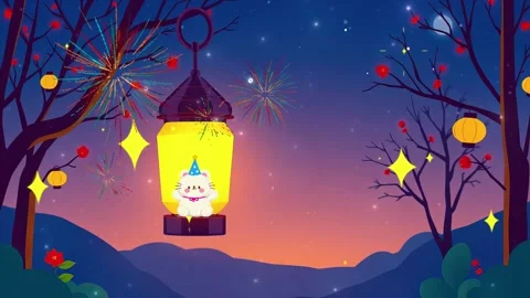 Cute Bear Lantern Celebrates Happy New Year Celebration Festivity Stock Footage 302242590