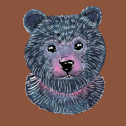 A cute bear is looking at us. An illustration in the style of a hand drawing Stock Illustration