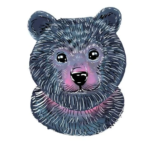 A cute bear is looking at us. An illustration in the style of a hand drawing Stock Illustration