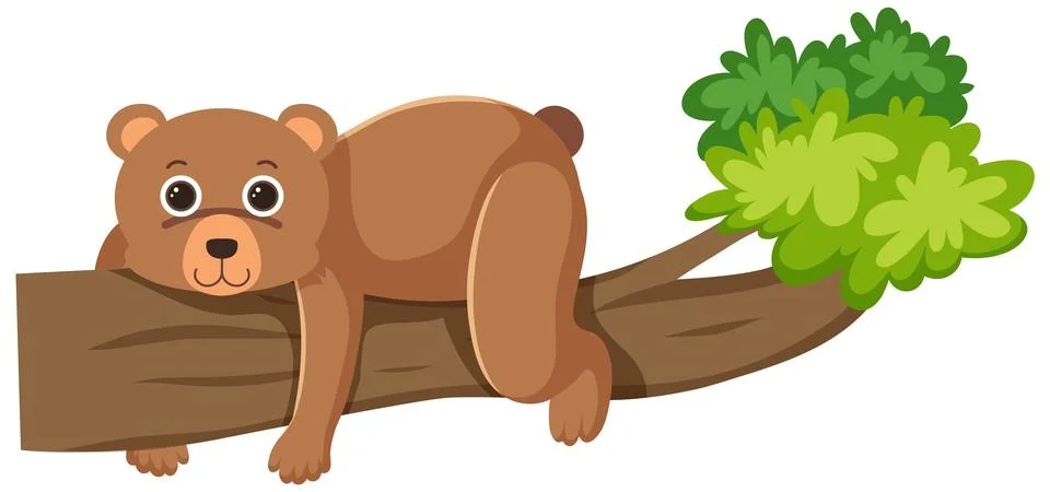 Cute bear lying on tree Stock Illustration
