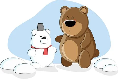 A cute bear made a copy of the snow with a red scarf Stock Illustration