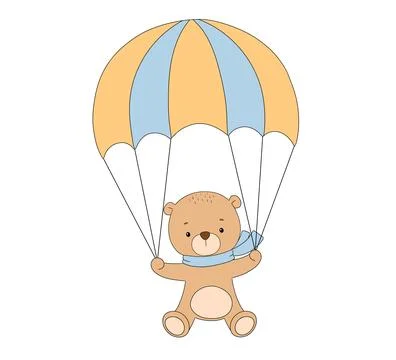 Cute bear with parachute, vector rawn illustration isolated on white backgrou Stock Illustration