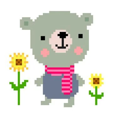 Cute bear pattern. Pixel bear for t shirt kids image. Vector Illustration of  Stock Illustration