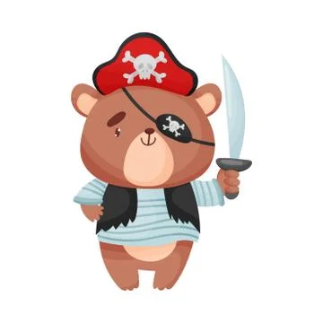 Cute bear pirate. Vector illustration on white background. Stock Illustration