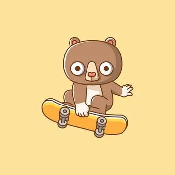 Cute bear Playing Skateboard trick animal kawaii chibi character mascot Ilustración de archivo