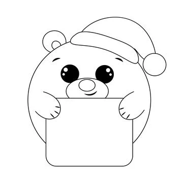 Cute Bear with poster without text in black and white for congratulation Stock Illustration