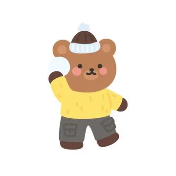 A cute bear preparing to throw a snowball Stock Illustration